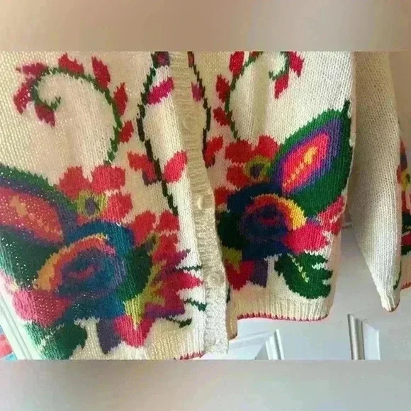 Vintage Cape Isle Knitters Floral Cardigan Sweater Handmade size m - Picture 3 of 7
